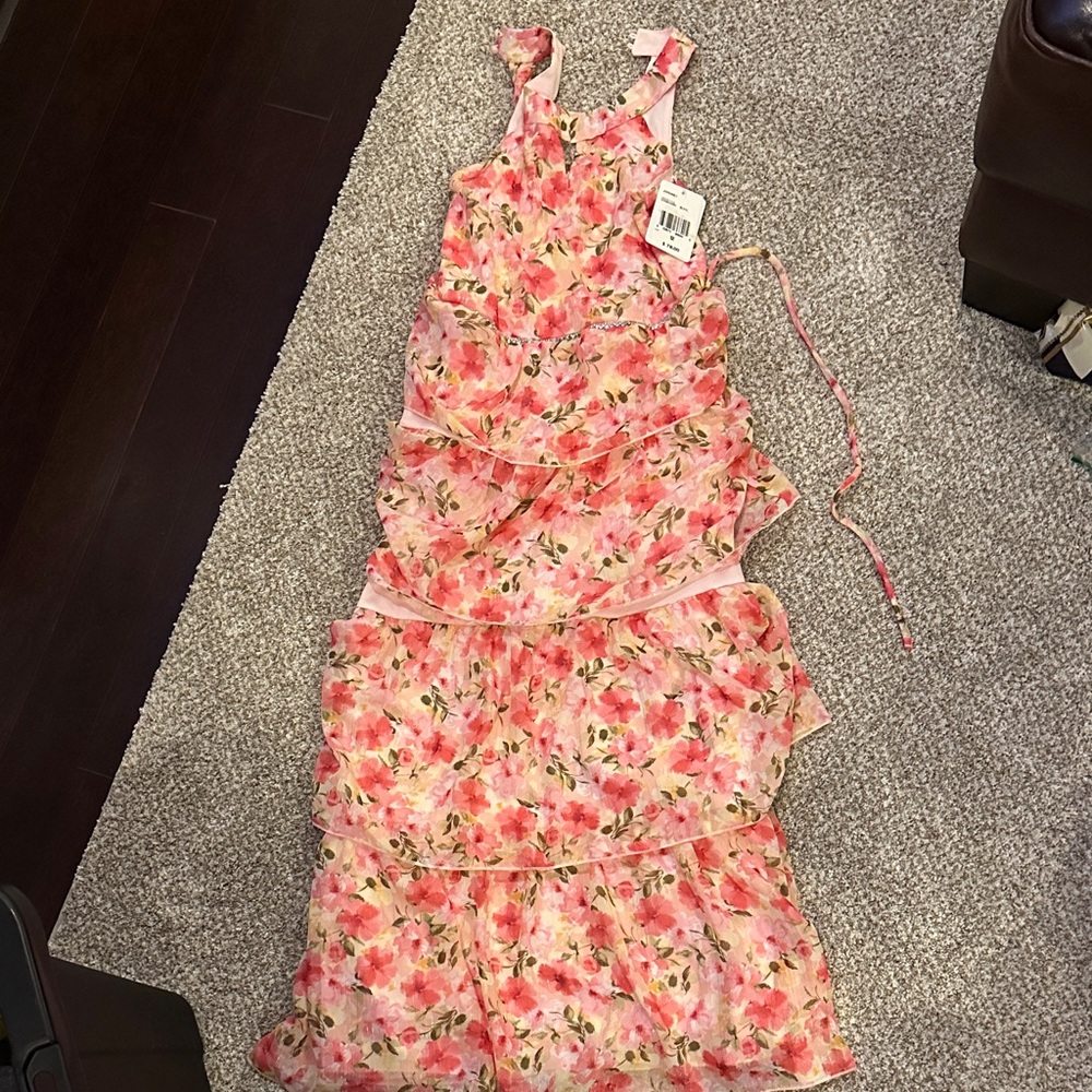 Speechless Pink Floral Tiered Kids Dress